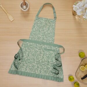 Apron Green Floral OS Cotton/Poly Canvas Cottagecore Ruffle Sage Mint Farmhouse